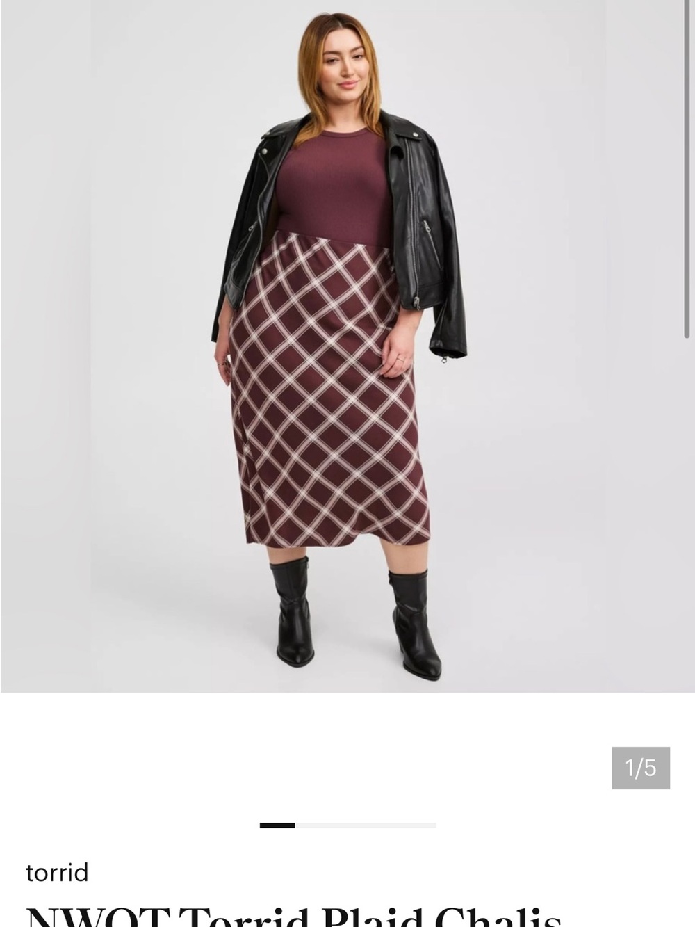 torrid Burgundy Plaid Midi Skirt with Cream Windowpane